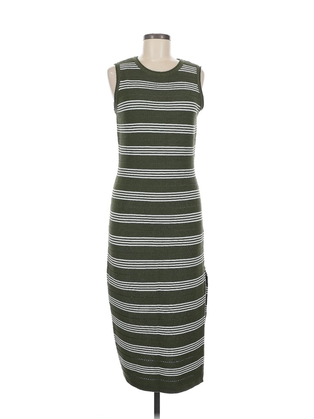 Olive and White Striped woven Midi / Maxi Dress
